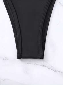 SHEIN Swim Bộ bikini đi biển mùa hè có dây buộc chắc chắn - màu đen - Xem 7