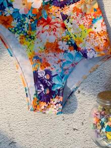 Floral Print High Waisted Bikini Set - Orange - View 4