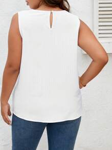 SHEIN LUNE 大碼鎖眼領無袖襯衫 - 白色 - 查看 2