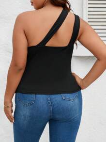 SHEIN Privé Top de un hombro con abertura tejido de canalé - Negro - Ver 2