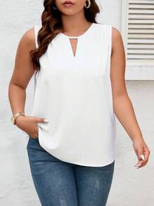 SHEIN LUNE 大碼鎖眼領無袖襯衫 - 白色 - 查看 4