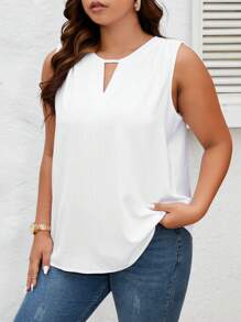 SHEIN LUNE 大碼鎖眼領無袖襯衫 - 白色 - 查看 5