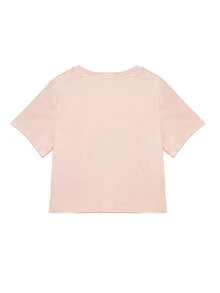Camiseta crop con estampado de gato y letra - Rosa Pálido - Ver 2