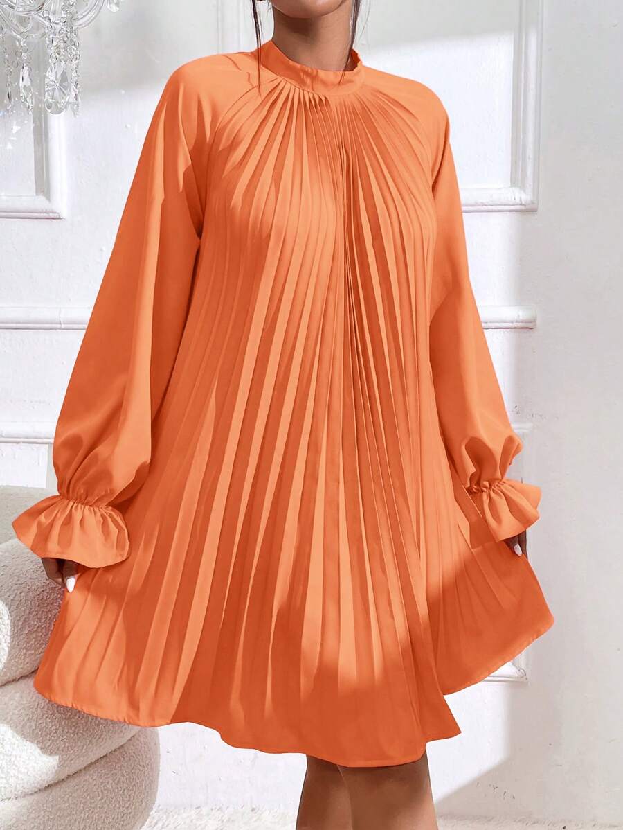 SHEIN Privé Đầm Xếp li Xù Buộc lại màu trơn Giải trí - trái cam - Xem 1