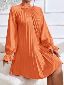 SHEIN Privé Đầm Xếp li Xù Buộc lại màu trơn Giải trí - trái cam - Xem 3