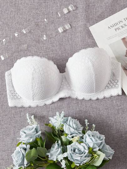 Plus Floral Lace Bandeau Bra With Detachable Strap Lingerie