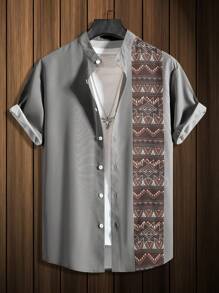 Manfinity Homme Men Geo Print Shirt Without Tee - Grey - View 1