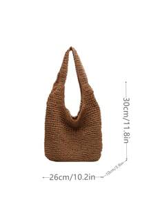 Túi Rơm Tối Giản Tay Cầm Đôi Kỳ Nghỉ Trung Bình - Màu Khaki - Xem 2