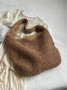 Túi Rơm Tối Giản Tay Cầm Đôi Kỳ Nghỉ Trung Bình - Màu Khaki - Xem 6