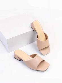 優雅杏涼鞋適用於女士寬版粗跟穆勒涼鞋 - 杏色 - 查看 1