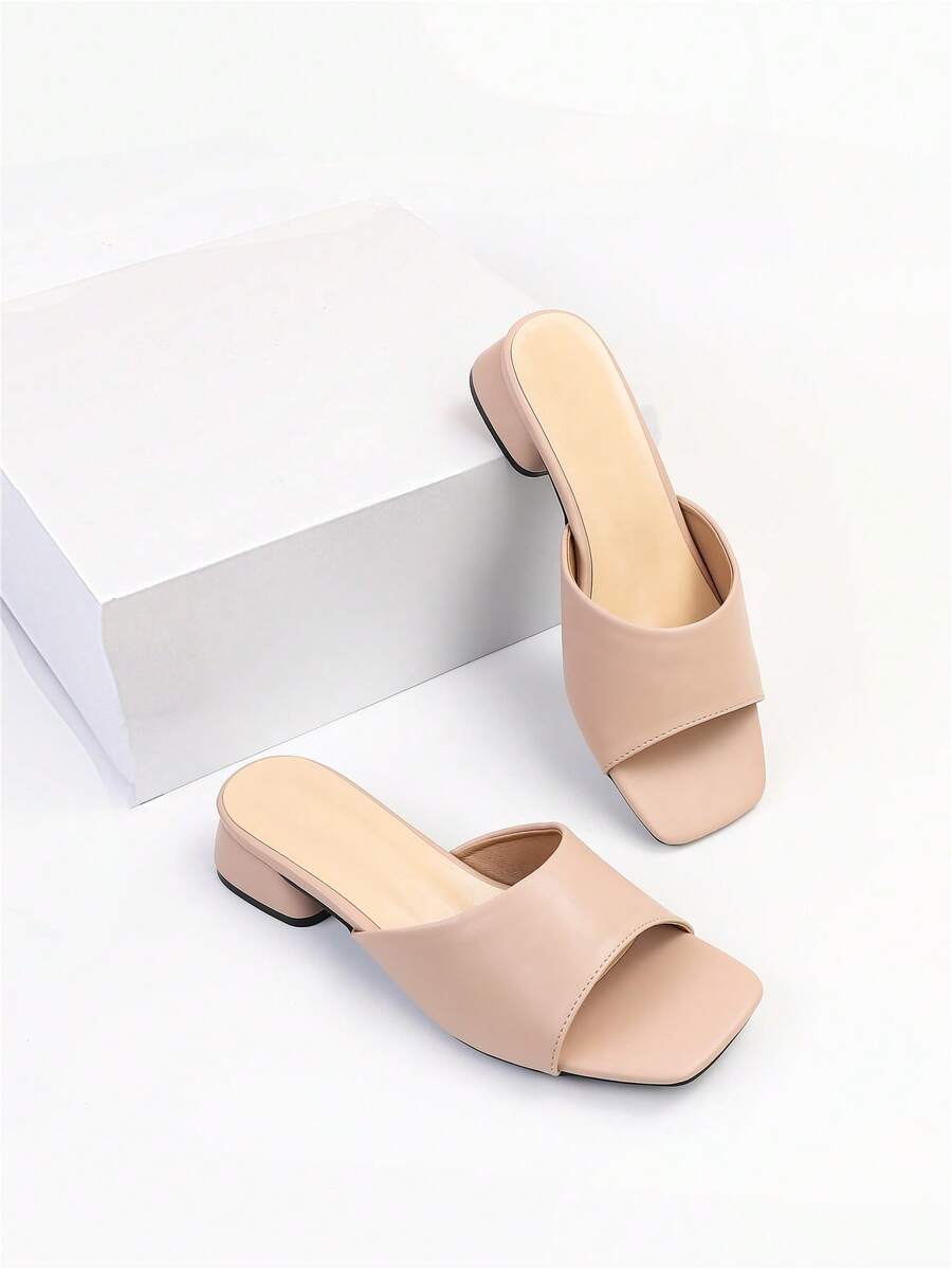 優雅杏涼鞋適用於女士寬版粗跟穆勒涼鞋 - 杏色 - 查看 1