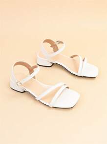 Elegant White Sandals For Women, Wide Fit Chunky Heeled Ankle Strap Sandals - White - View 5