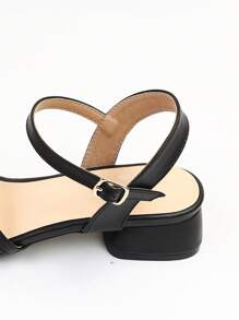 優雅黑色涼鞋適用於女士寬版粗跟踝帶平底涼鞋 - 黑色 - 查看 7