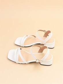 Elegant White Sandals For Women, Wide Fit Chunky Heeled Ankle Strap Sandals - White - View 7