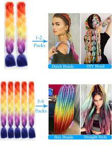 直筒彩色24英寸長款合成髮辮適合女士 - 彩色 - 查看 6