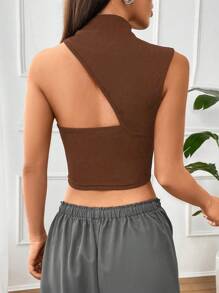 SHEIN ICON Top crop con abertura de cuello asimétrico - Marrón Chocolate - Ver 2