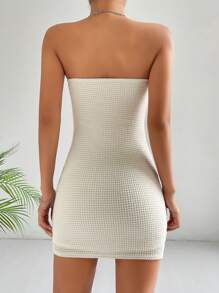 SHEIN Essnce Solid Tube Bodycon Dress - Beige - View 2