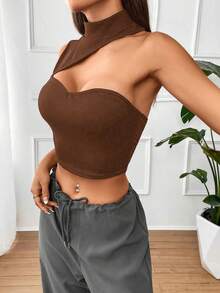 SHEIN ICON Top crop con abertura de cuello asimétrico - Marrón Chocolate - Ver 6