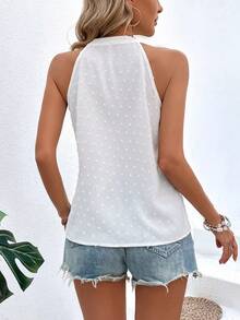 SHEIN LUNE Swiss Dot Guipure Lace Insert Blouse - White - View 2