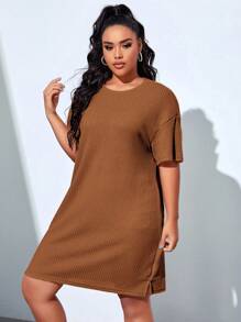 SHEIN EZwear Đầm Plus Size màu trơn Giải trí - màu nâu - Xem 3