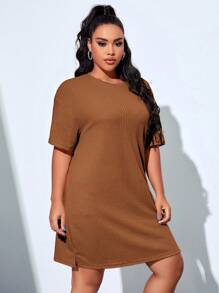 SHEIN EZwear Đầm Plus Size màu trơn Giải trí - màu nâu - Xem 5
