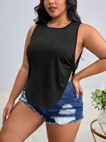 SHEIN Unity Plus Twist Side Curved Hem Tank Top - Black - View 1