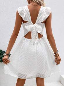 SHEIN LUNE Guipure Lace Insert Butterfly Sleeve Dress - White - View 2