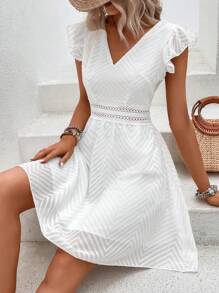 SHEIN LUNE Guipure Lace Insert Butterfly Sleeve Dress - White - View 4