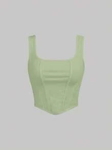 SHEIN MOD Top tank unicolor bajo asimétrico - verde menta - Ver 1