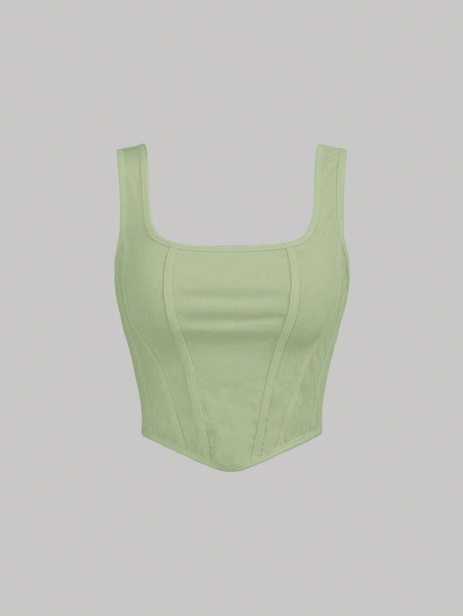 SHEIN MOD Top tank unicolor bajo asimétrico - verde menta - Ver 1