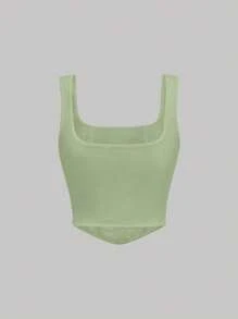 SHEIN MOD Top tank unicolor bajo asimétrico - verde menta - Ver 2
