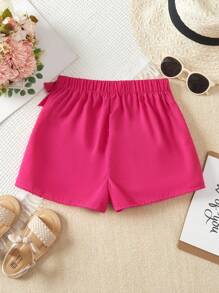 SHEIN 女孩素色側打結圍裹下擺裙裤 - 玫紅色 - 查看 2