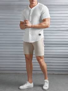Manfinity VCAY 男士字母補丁細節前紐扣襯衫 - 白色 - 查看 5