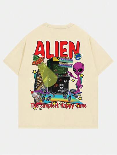 تي شيرت بجرافيك شعار ورسوم كارتون للشباب