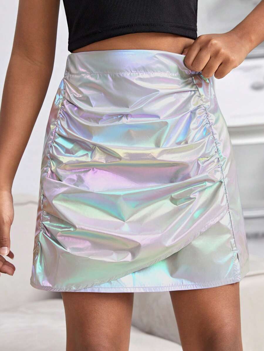 SHEIN Tween Girl Metallic Texture Stylish Versatile Skirt For Summer - Multicolor - View 1