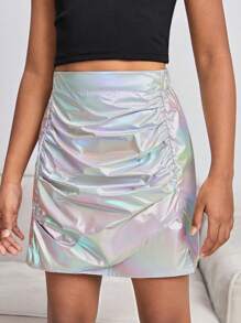 SHEIN Tween Girl Metallic Texture Stylish Versatile Skirt For Summer - Multicolor - View 4