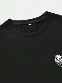 ROMWE MEN Street Life 男式标语图案 T 恤，学校 - 黑色 - 查看 3