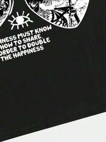 ROMWE MEN Street Life 男式标语图案 T 恤，学校 - 黑色 - 查看 6