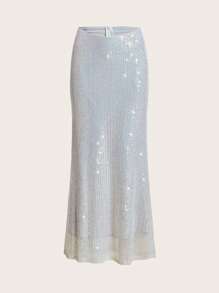 SHEIN ICON Sequin Maxi Mermaid Skirt - Silver - View 1