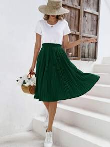 SHEIN Frenchy Váy nữ Quần paper-bag màu trơn Giải trí - Màu xanh lá cây đậm - Xem 4