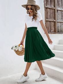 SHEIN Frenchy Váy nữ Quần paper-bag màu trơn Giải trí - Màu xanh lá cây đậm - Xem 5