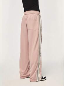 INFLATION Men Letter Graphic Contrast Side Seam Wide Leg Trousers - Pink - View 2