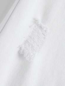 SHEIN 青少年女孩破洞毛邊直筒牛仔褲 - 白色 - 查看 3