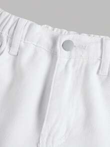 SHEIN 青少年女孩破洞毛邊直筒牛仔褲 - 白色 - 查看 4