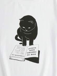 DVRKSHINES 貓和書籍印花T恤 - 白色 - 查看 2