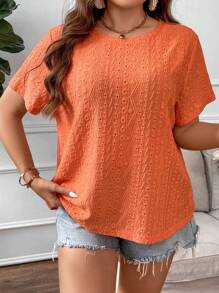 SHEIN Clasi Camiseta unicolor con bordado con ojal - Naranja - Ver 1