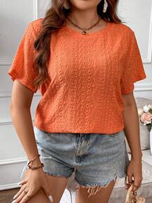 SHEIN Clasi Camiseta unicolor con bordado con ojal - Naranja - Ver 4