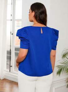 SHEIN Privé Áo sơ mi Plus Size Nút màu trơn Giải trí - Xanh đậm - Xem 2