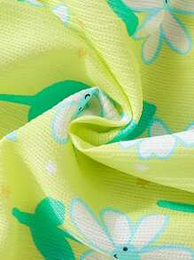 SHEIN Baby Floral Print Ruffle Trim Knot Shoulder Cami Bodysuit