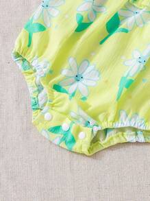 SHEIN Baby Floral Print Ruffle Trim Knot Shoulder Cami Bodysuit